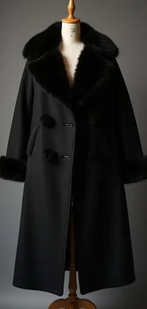 Black long coat with faux fur collar and cuffs