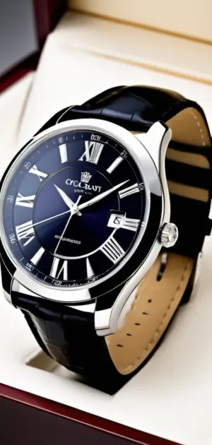 Black luxury watch with a polished silver case
