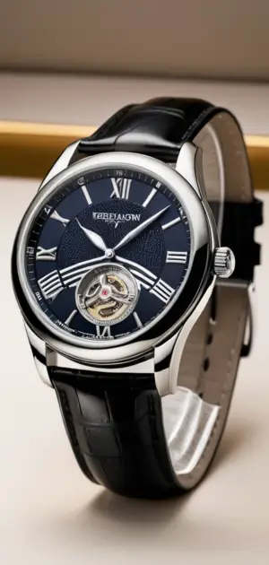 Black dial automatic watch with Roman numerals