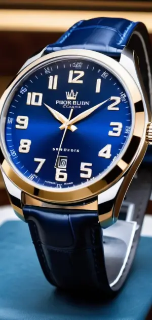 Blue luxury watch with gold-tone accents
