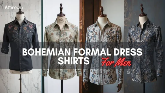 A selection of bohemian formal dress shirts for men with floral prints.