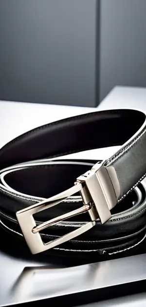 black leather belt with a sleek silver buckle.