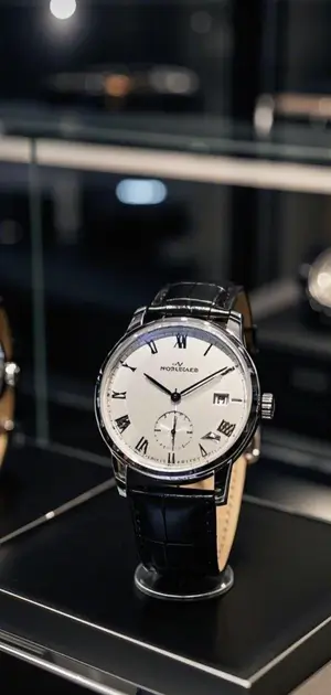 Classic silver wristwatch with a white dial and Roman numerals