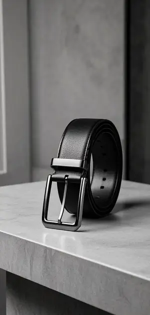 A minimalist black leather belt with a silver buckle.