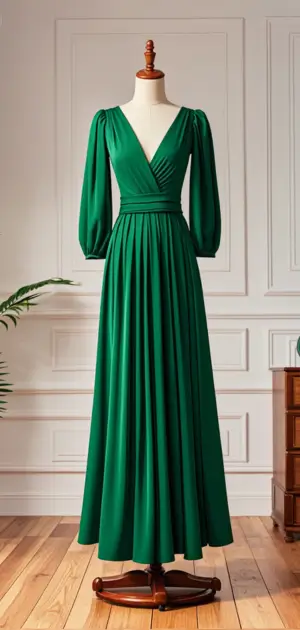 Woman in a knit maxi dress with long sleeves