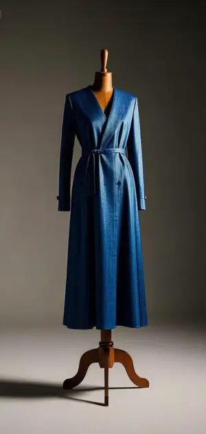 Elegant navy blue leather maxi dress with long sleeves