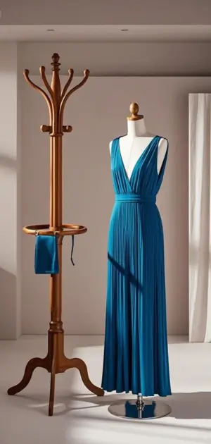 Elegant woman in a blue solid maxi dress at an evening event.