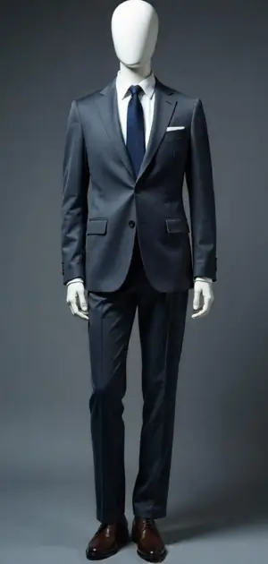 Navy suit with a classic white pocket square