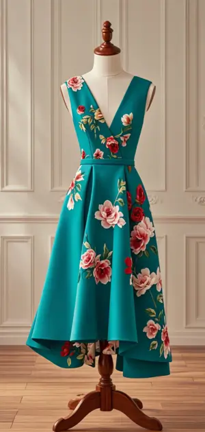 Women in a floral maxi dress at a party.