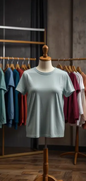 Women wearing luxury t-shirts in neutral tones.