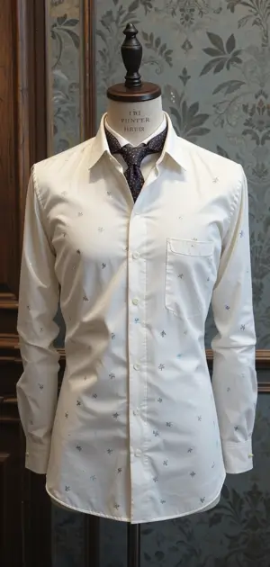 White dress shirt with a patterned design on a mannequin.