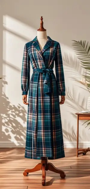 Cotton plaid maxi dress in spring colors.