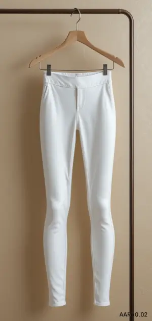 White high-waisted leggings with a minimalist design on a hanger.