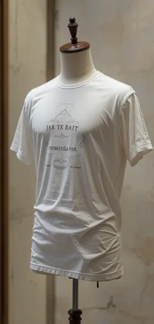 Display different white T-shirt styles for men on mannequins.