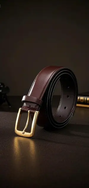 Elegant brown leather belt featuring a timeless gold buckle and smooth finish.