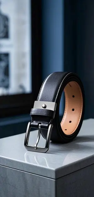black leather belt with a smooth silver buckle