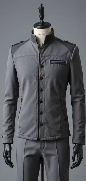 Gray military-style jacket with button details