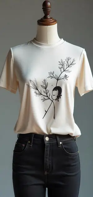 White T-shirt with a vintage butterfly and floral design