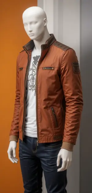 A trendy rust-colored streetwear jacket with a casual modern design.
