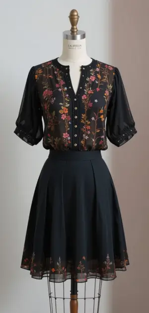 Black floral embroidered streetwear skirt for stylish evening outfits.