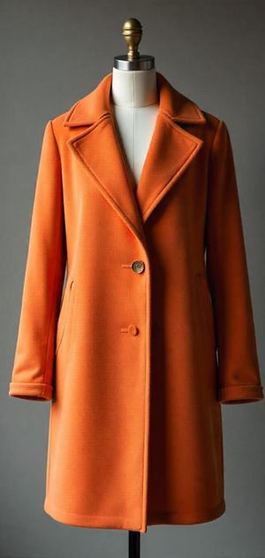 Burnt orange knee-length coat with a single button