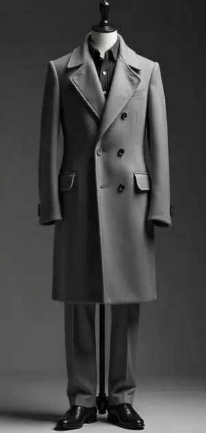 Elegant grey Coat overcoat with matching trousers.