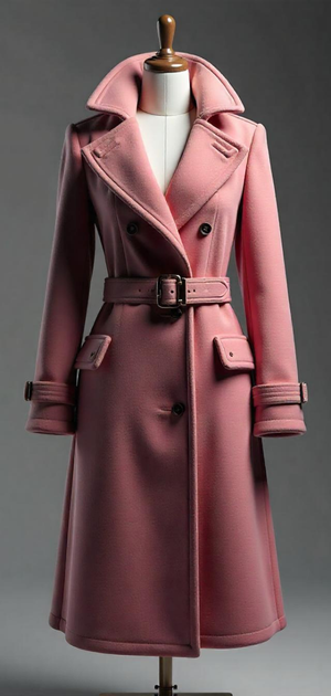 Blush pink trench coat with a belted waist
