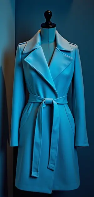 Sleek blue belted trench coat with a minimalist design