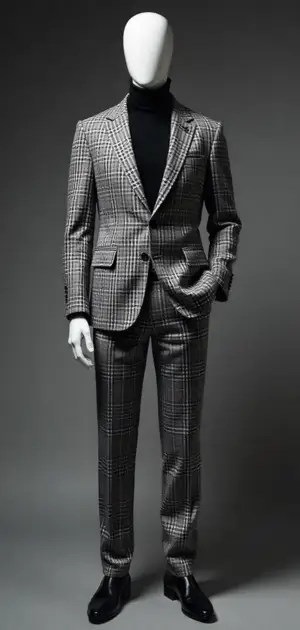 Black and white plaid suit with a black turtleneck