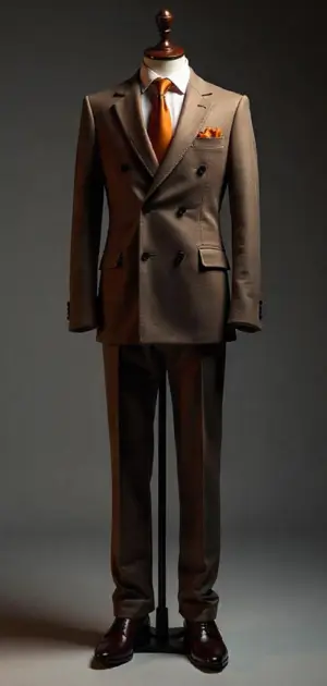 Black pinstripe three-piece suit with a sleek design