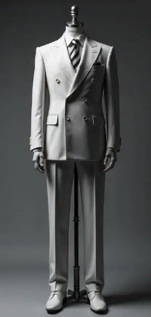 Light grey pinstripe three-piece suit with a formal design