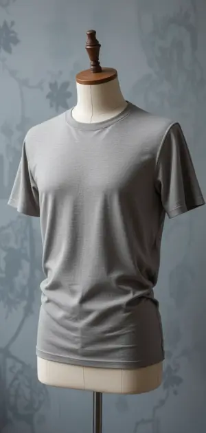 Simple grey t-shirt on a mannequin, ideal for versatile styling.