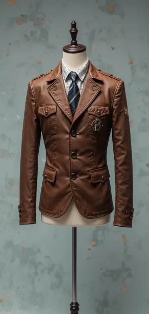 A tailored brown vintage blazer with buttoned pockets and sleek design.