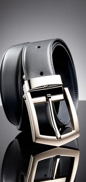 Black leather belt with a wide silver-tone buckle