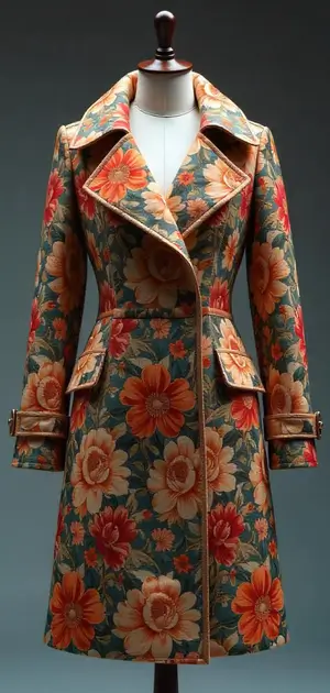 Vintage floral-print wool coat in warm tones