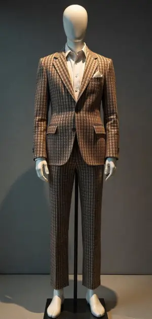 Beige textured suit with a white shirt