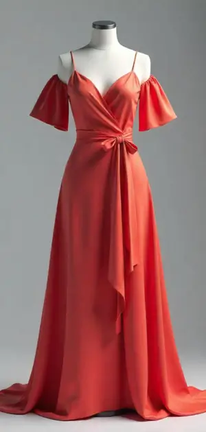 Vibrant orange wrap dress with flutter sleeves and a tied waist
