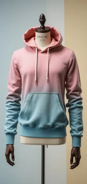 Pink and blue ombre hoodie, stylish and comfortable for any season.