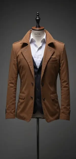 Brown blazer-style solid jacket with a structured silhouette.