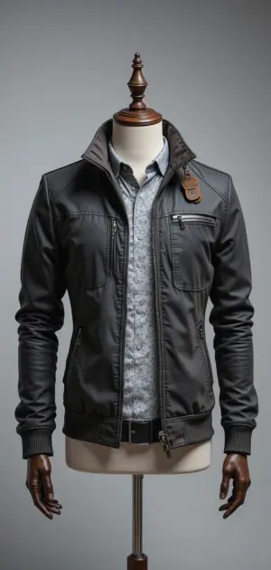 Men's black leather sports jacket with a rugged yet stylish look.