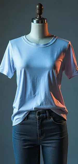 Light blue solid T-shirt styled with dark denim jeans