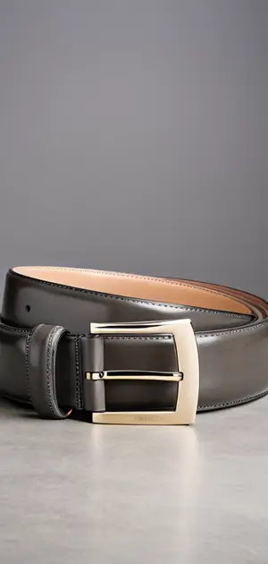 Gray leather belt with gold buckle
