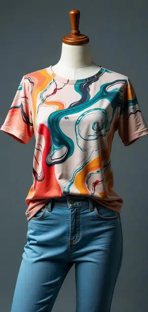 White T-shirt with a subtle floral sketch on the chest