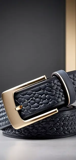 A black textured Nylon belt with a gold buckle.
