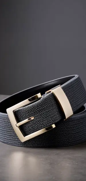 A black textured Nylon belt with a gold square buckle.