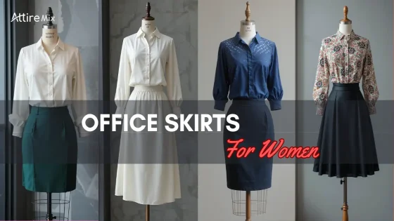 Collection of women’s office skirts paired with various tops.