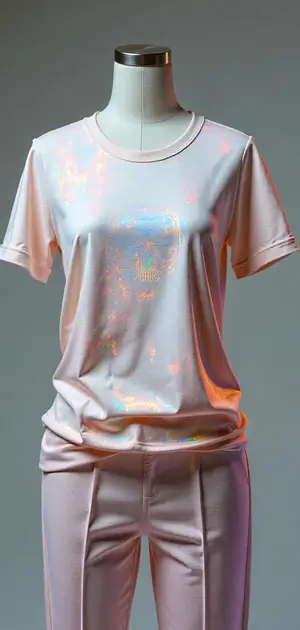 Iridescent white T-shirt with holographic effects