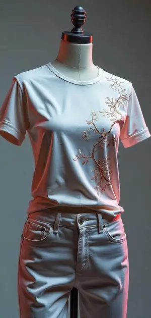 White T-shirt with shimmering embroidery and embellishments
