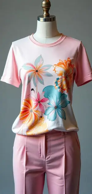 Plain pastel pink T-shirt styled with light blue jeans