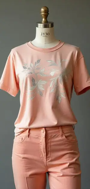 Light blue embroidered T-shirt with floral details, paired with denim jeans